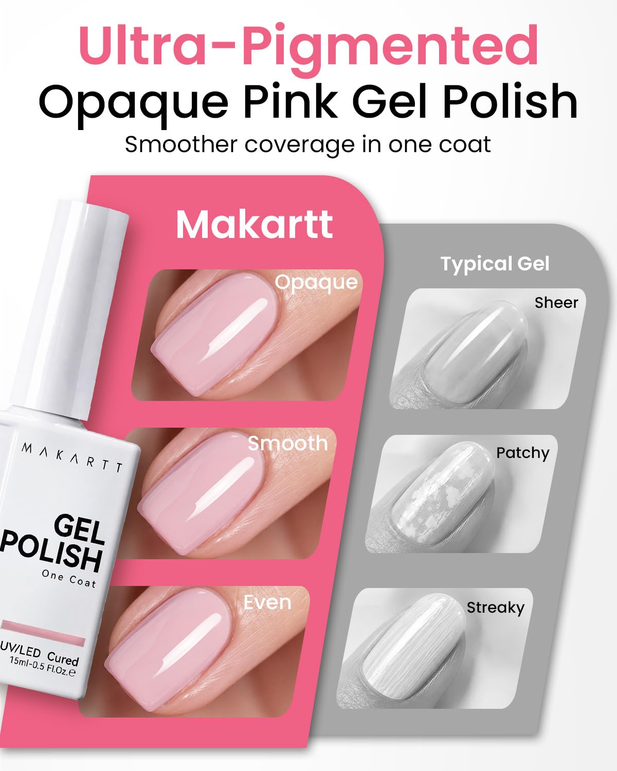 Flacon de vernis gel Makartt 15ml sur un fond neutre