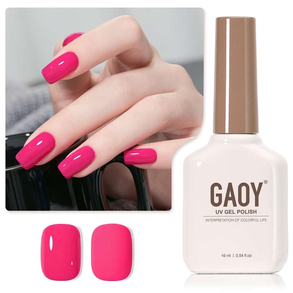 Flacon de vernis gel rose GAOY 16ml avec bouchon noir