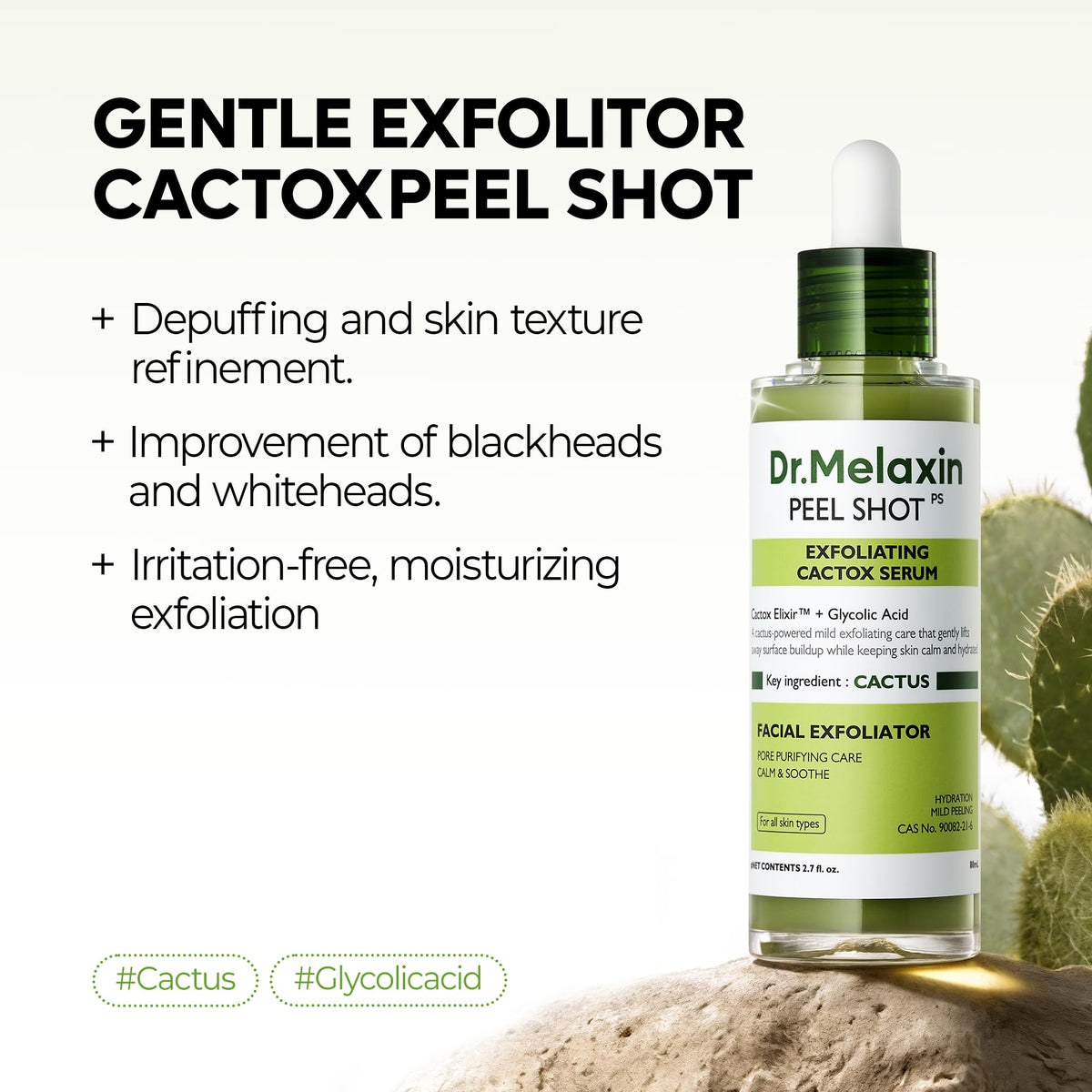 Flacon du sérum Dr.Melaxin Cactox avec étiquette visible