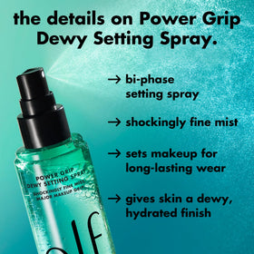 Flacon du Spray Fixateur Dewy Power Grip e.l.f. avec étiquette