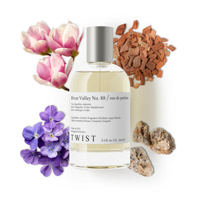 Flacon Eau de Parfum River Valley No. 88 de HOUSE OF TWIST, vue avant avec étiquette