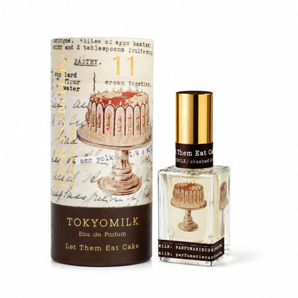 Flacon en verre du parfum TOKYOMILK Let Them Eat Cake avec un design vintage