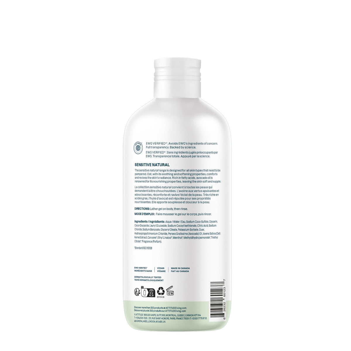 Flacon recyclable de gel douche ATTITUDE dans un cadre écologique