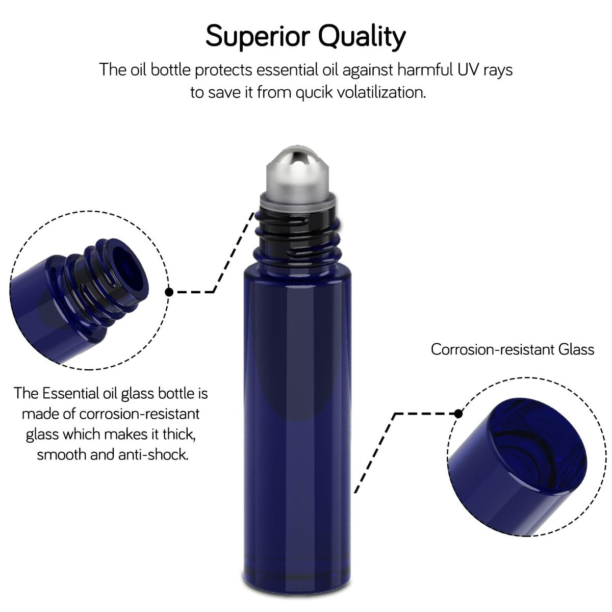 Flacon roll-on bleu de 10 ml avec étiquette et entonnoir en métal