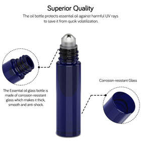Flacon roll-on bleu de 10 ml avec étiquette et entonnoir en métal