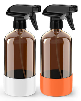 Flacon spray Bontip en verre ambré 16 oz avec manchon en silicone blanc et orange
