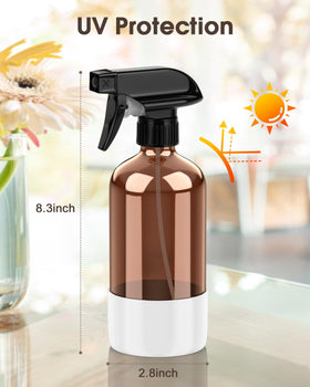 Flacon spray Bontip en verre ambré, perspective avec manchon de protection en silicone