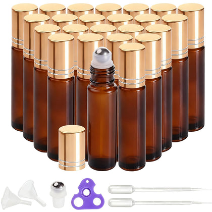 Flacons roll-on ambre 10 ml PrettyCare avec bouchon métallique