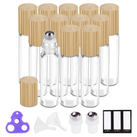 Flacons roll-on en verre 10ml avec capuchon en bambou pack de 12
