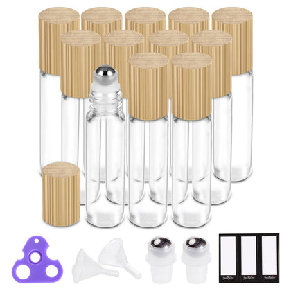 Flacons roll-on en verre 10ml avec capuchon en bambou pack de 12