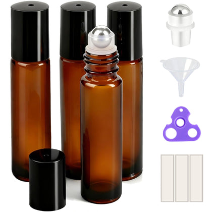 Flacons roll-on en verre ambre PrettyCare avec entonnoir et accessoires