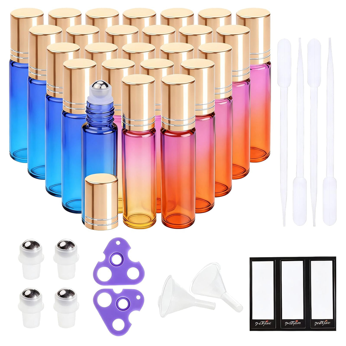 Flacons roll-on en verre arc-en-ciel de 10 ml, vue de face