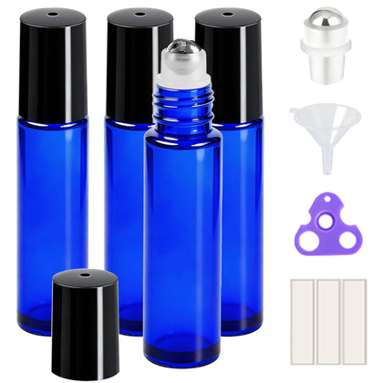 Flacons roll-on en verre bleu de 10 ml avec bouchons noirs