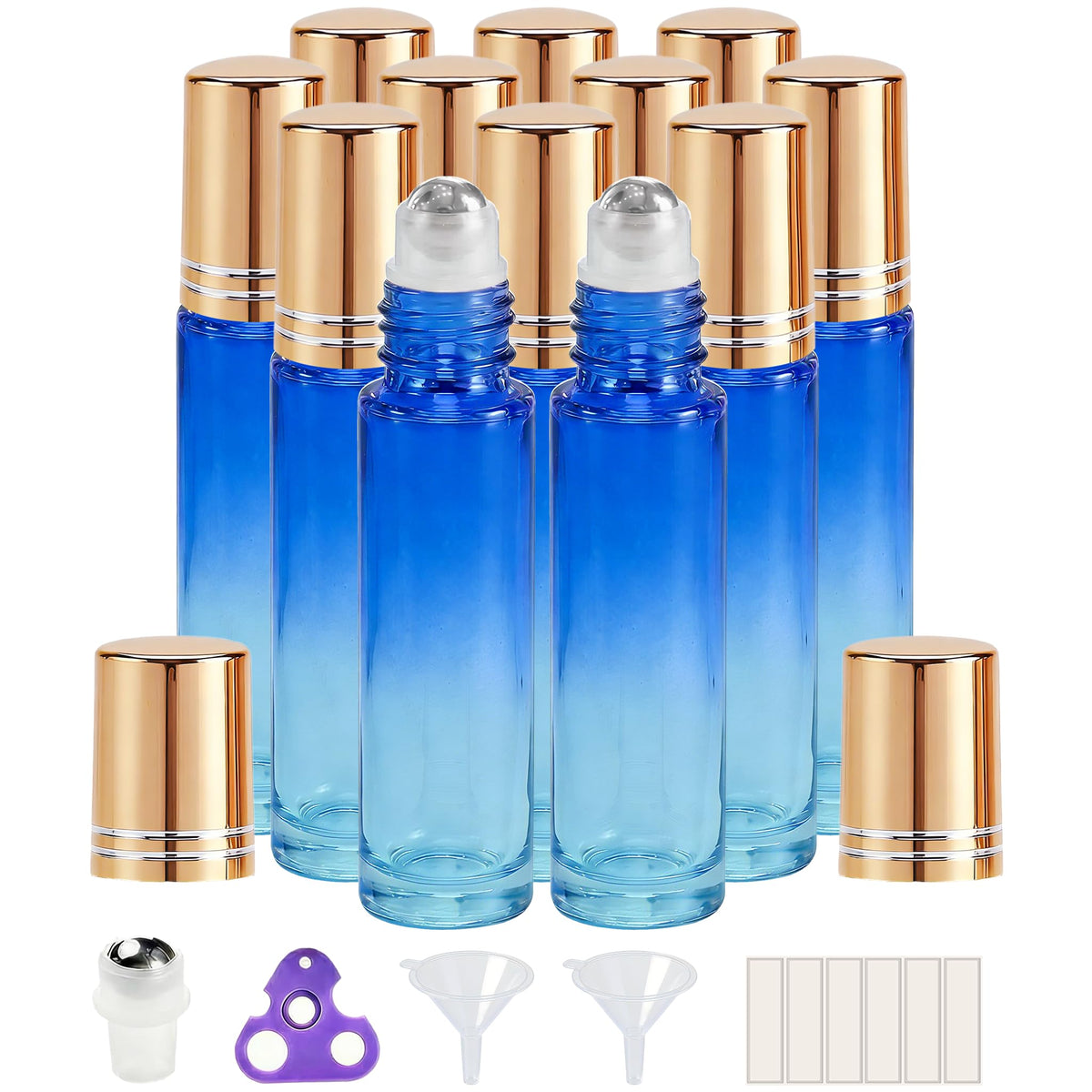 Flacons roll-on en verre coloré PrettyCare 10 ml avec capuchons dorés
