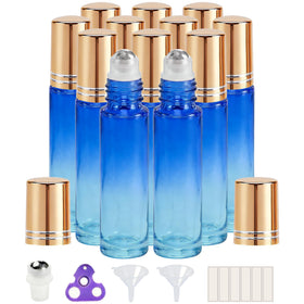 Flacons roll-on en verre coloré PrettyCare 10 ml avec capuchons dorés