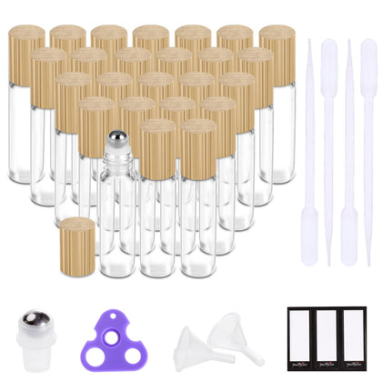 Flacons Roll-On en verre de 10ml avec couvercle en bambou, pack de 24