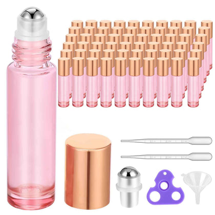 Flacons roll-on en verre rose de 10 ml avec bouchons en métal