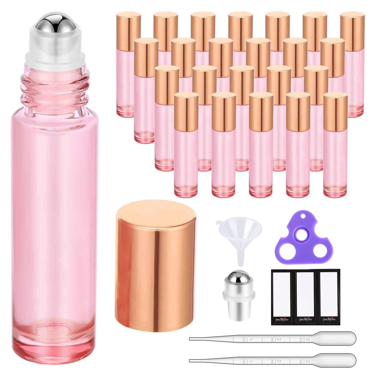 Flacons roll-on en verre rose de 10ml avec bouchons métalliques