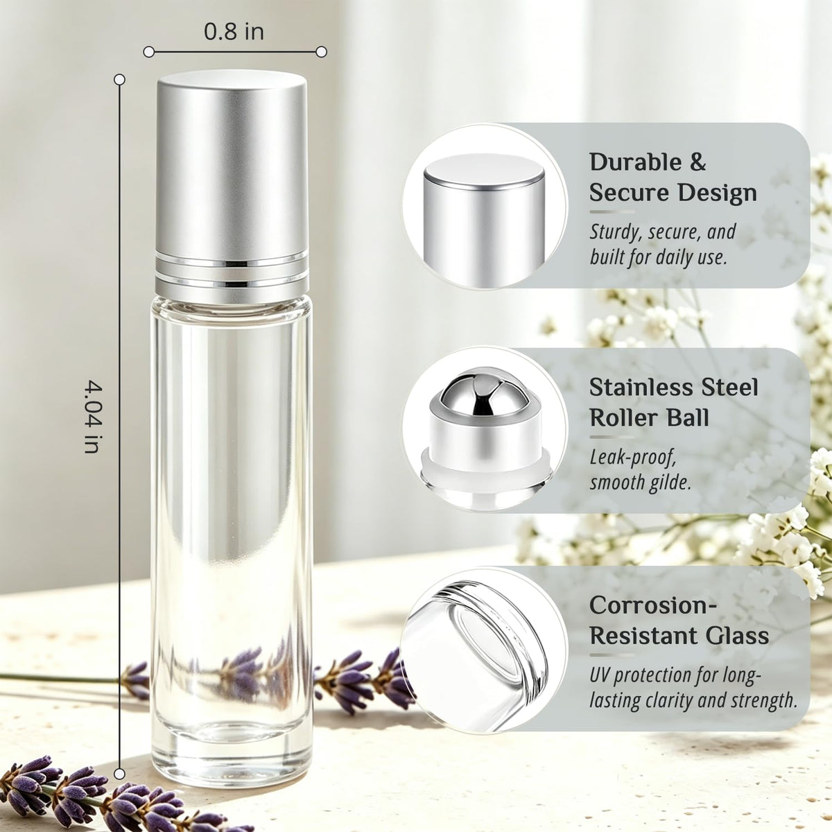 Flacons Roll-On PrettyCare 10 ml avec billes en acier inoxydable