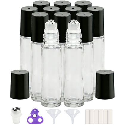 Flacons Roll-On PrettyCare 10 ml en verre transparent avec bouchons noirs