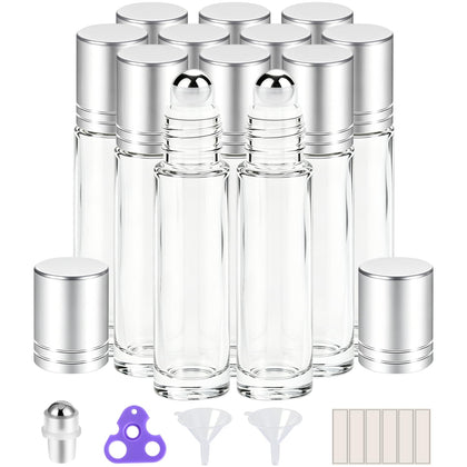 Flacons roll-on PrettyCare de 10 ml avec bouchon argenté, vue de face