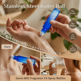 Flacons roll-on PrettyCare empilés sur une surface plane
