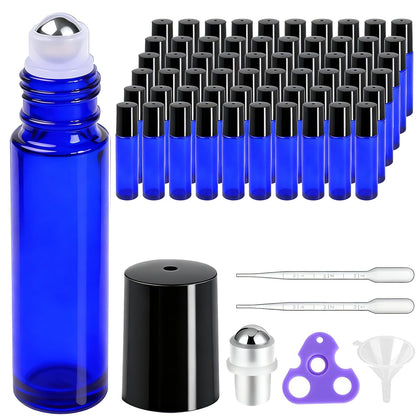 Flacons roll-on PrettyCare en verre bleu de 10 ml avec bouchons noirs