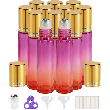 Flacons roll-on PrettyCare en verre rouge et violet, vue de face