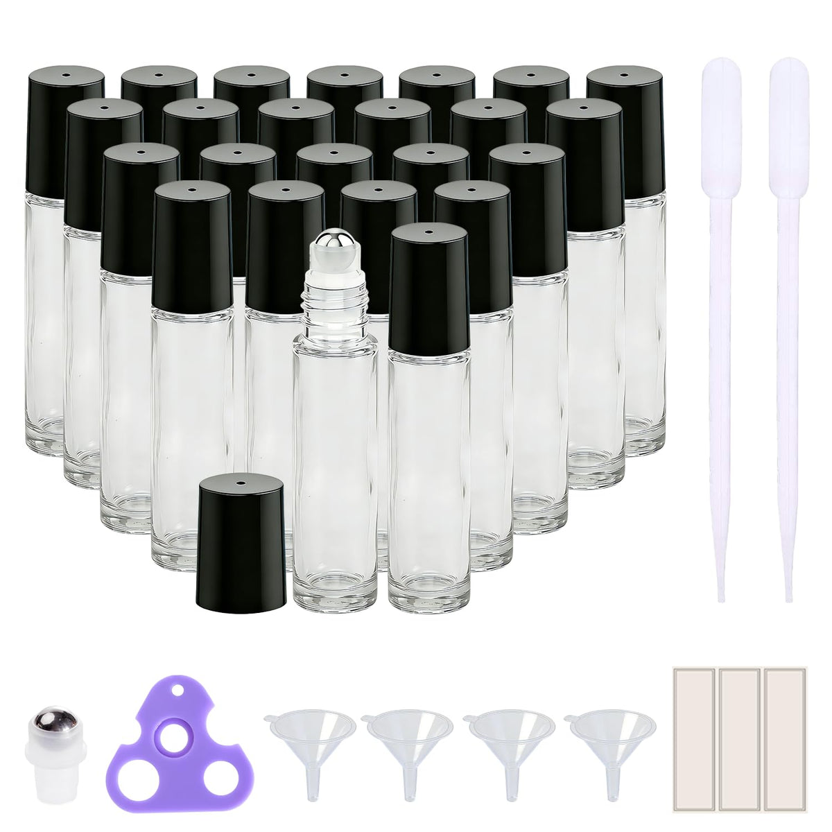 Flacons roll-on PrettyCare en verre transparent, 10 ml, vue de face