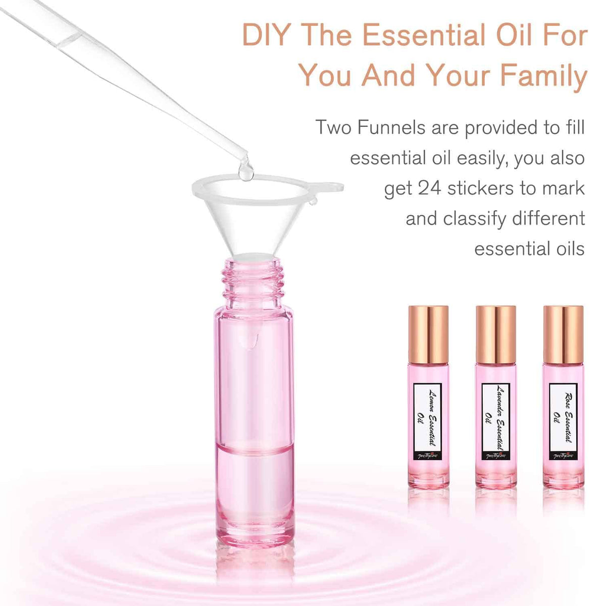 Flacons roll-on rose en verre avec ouverture et pipette