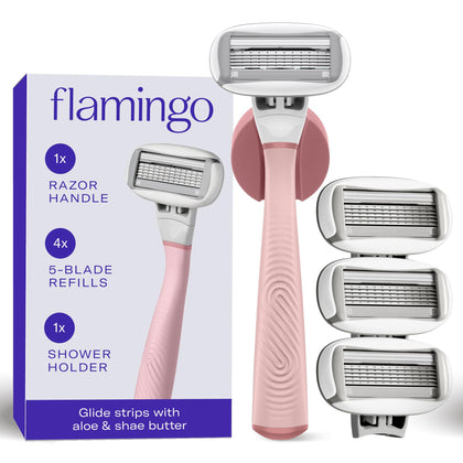 Flamingo ensemble de rasage avec manche rose et lames