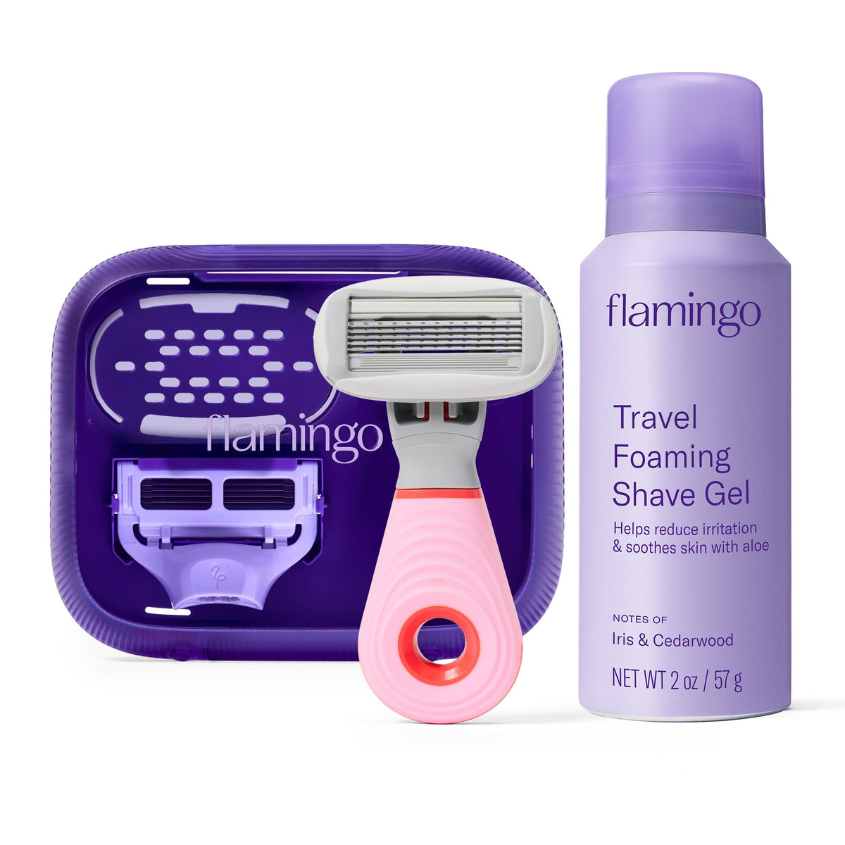 Flamingo kit de rasage de voyage comprenant un mini rasoir et un gel à raser