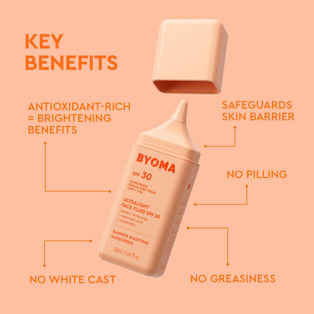 Fluide SPF 30 BYOMA sur fond neutre