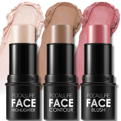 FOCALLURE 3 Pcs Crayon Contour, nuances de blush, bronzant et highlighter