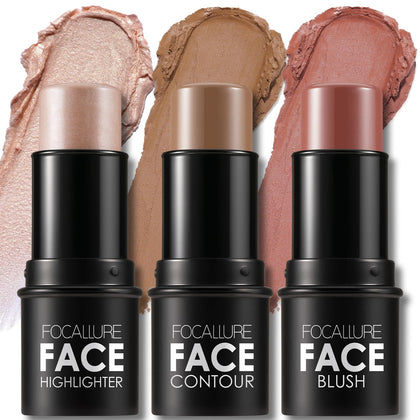 FOCALLURE Kit de Contour 3 Pièces vue avant avec blush, bronzeur et illuminateur