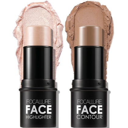 FOCALLURE Stick Contour Crème 2 Pièces vue de face avec teintes bronzer et highlighter