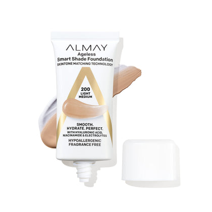 Fond de teint Almay 200 Medium Clair vue de face avec tube blanc