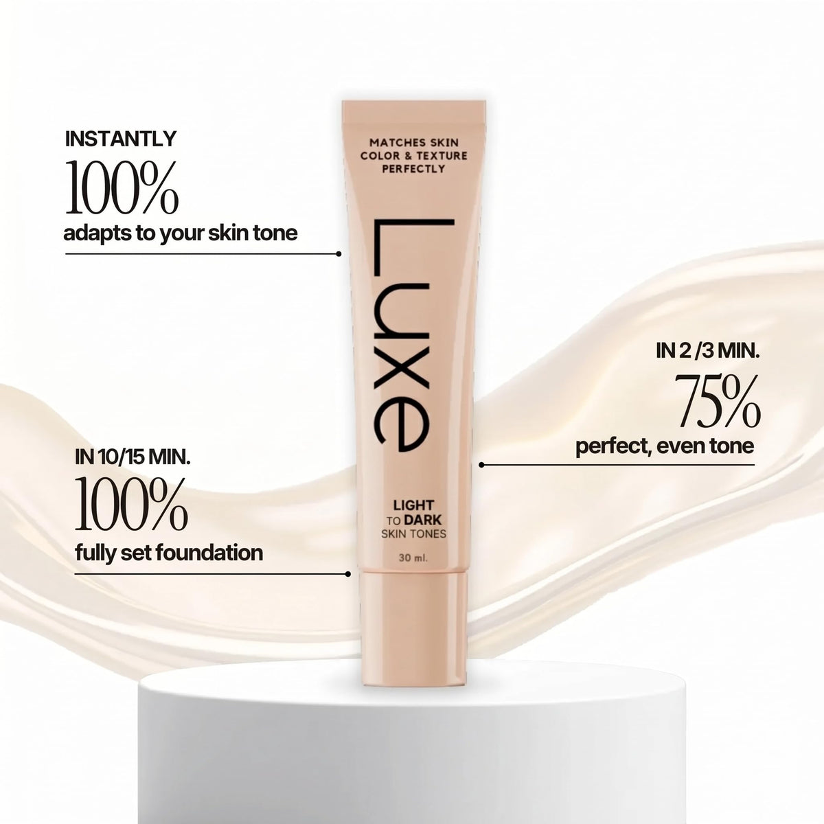 Fond de Teint Changeant de Couleur LUXE, texture sur main