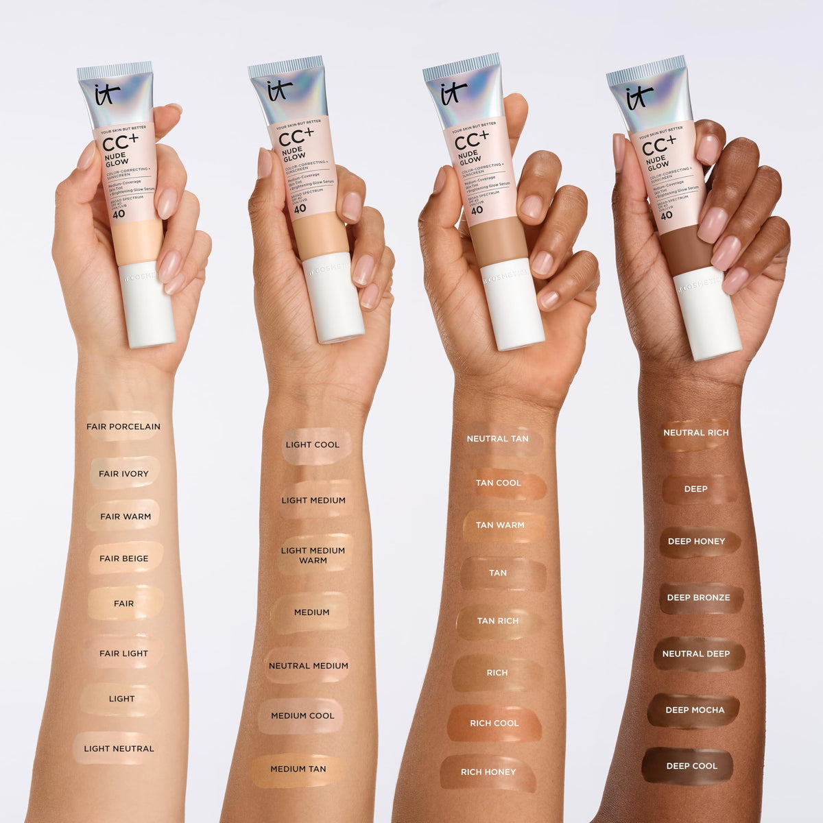 Fond de teint IT Cosmetics CC+ Nude Glow sur un modèle