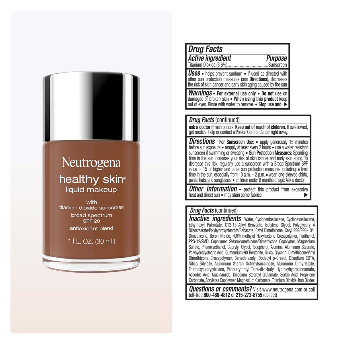 Fond de Teint Liquide Neutrogena 540N avec échantillons de teintes