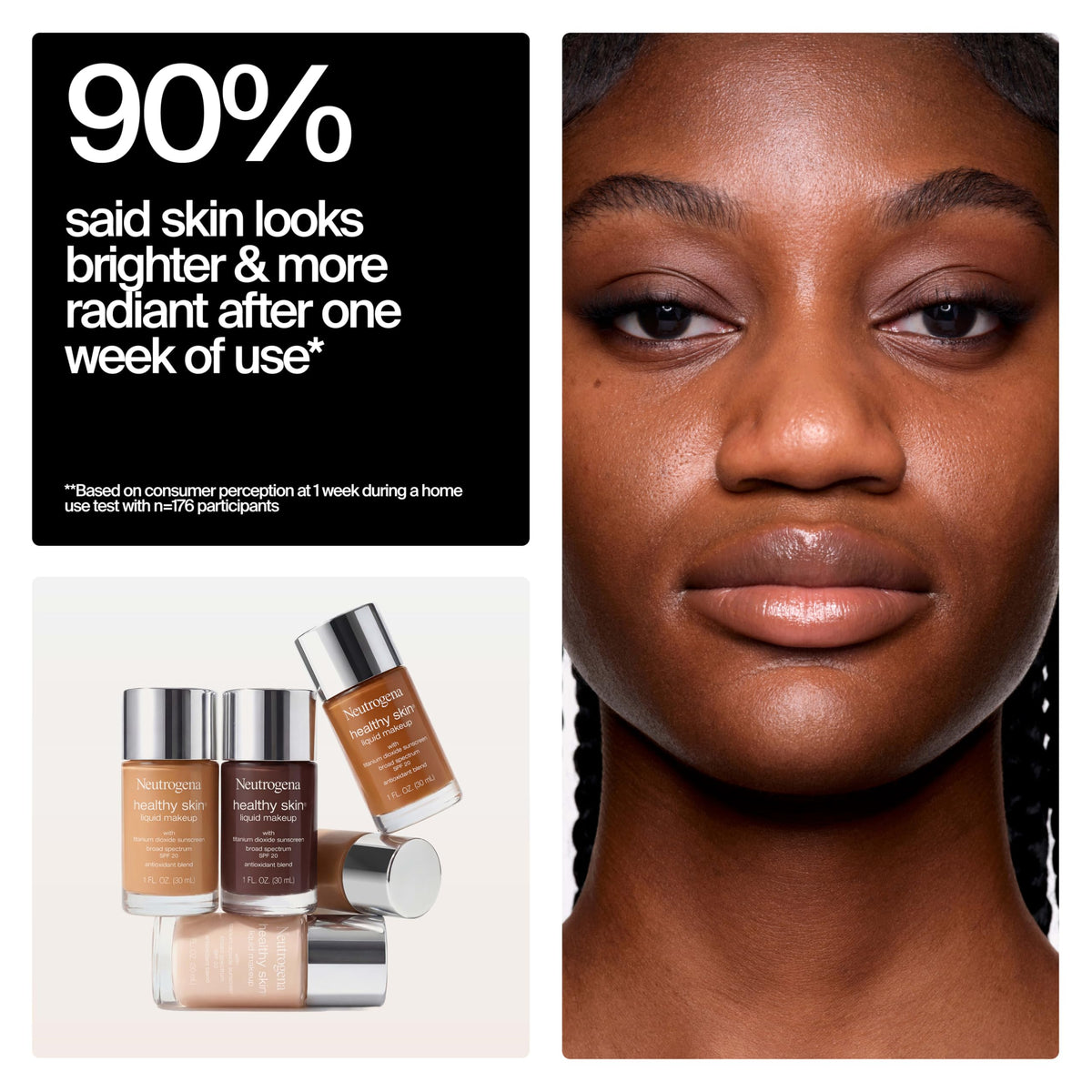 Fond de teint Neutrogena Healthy Skin 400C sur une table avec accessoires de maquillage