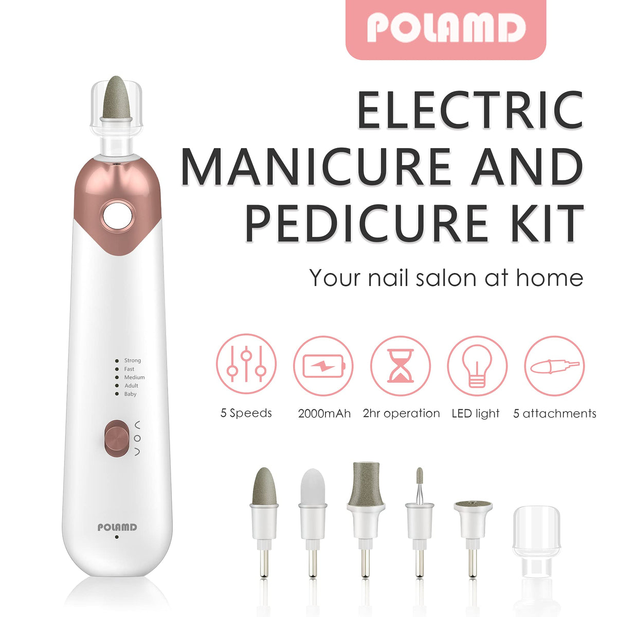 Fraiseur à ongles POLAMD avec lumière LED intégrée