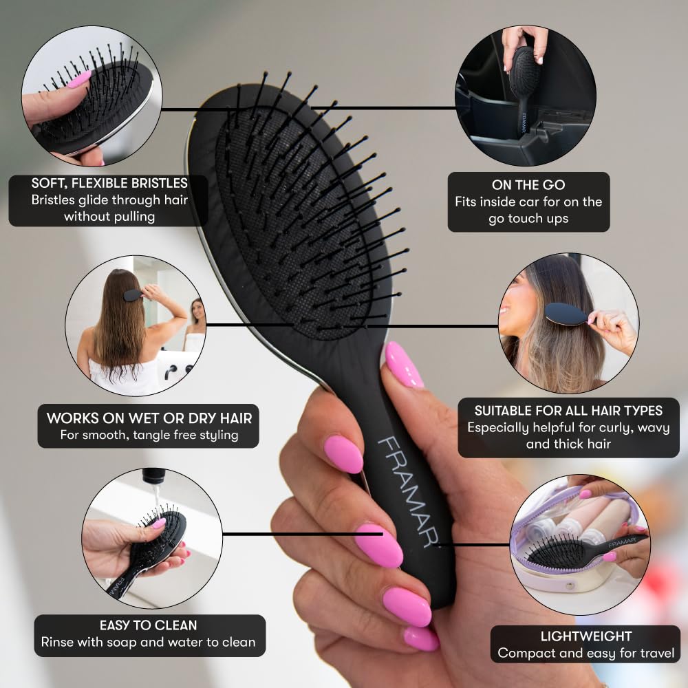FRAMAR Mini Brosse à Cheveux Démêlante avec poils flexibles