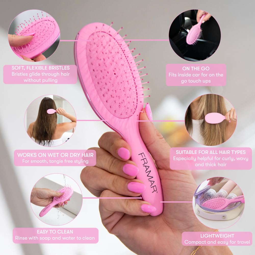 FRAMAR Mini Brosse à Cheveux Démêlante vue de dos, design compact