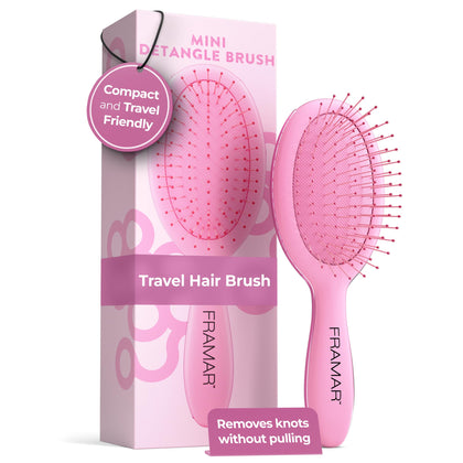 FRAMAR Mini Brosse à Cheveux Démêlante vue de face, finition rose mat