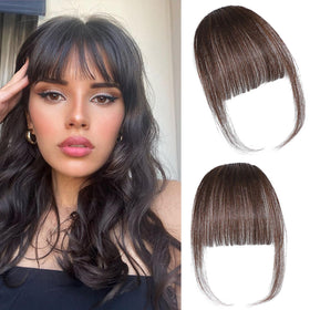 Frange clip-in ELEFOCUS en cheveux humains marron foncé vue de face