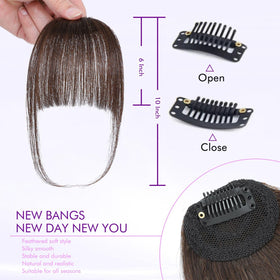 Frange clip-in ELEFOCUS montrant le clip invisible et la texture des cheveux