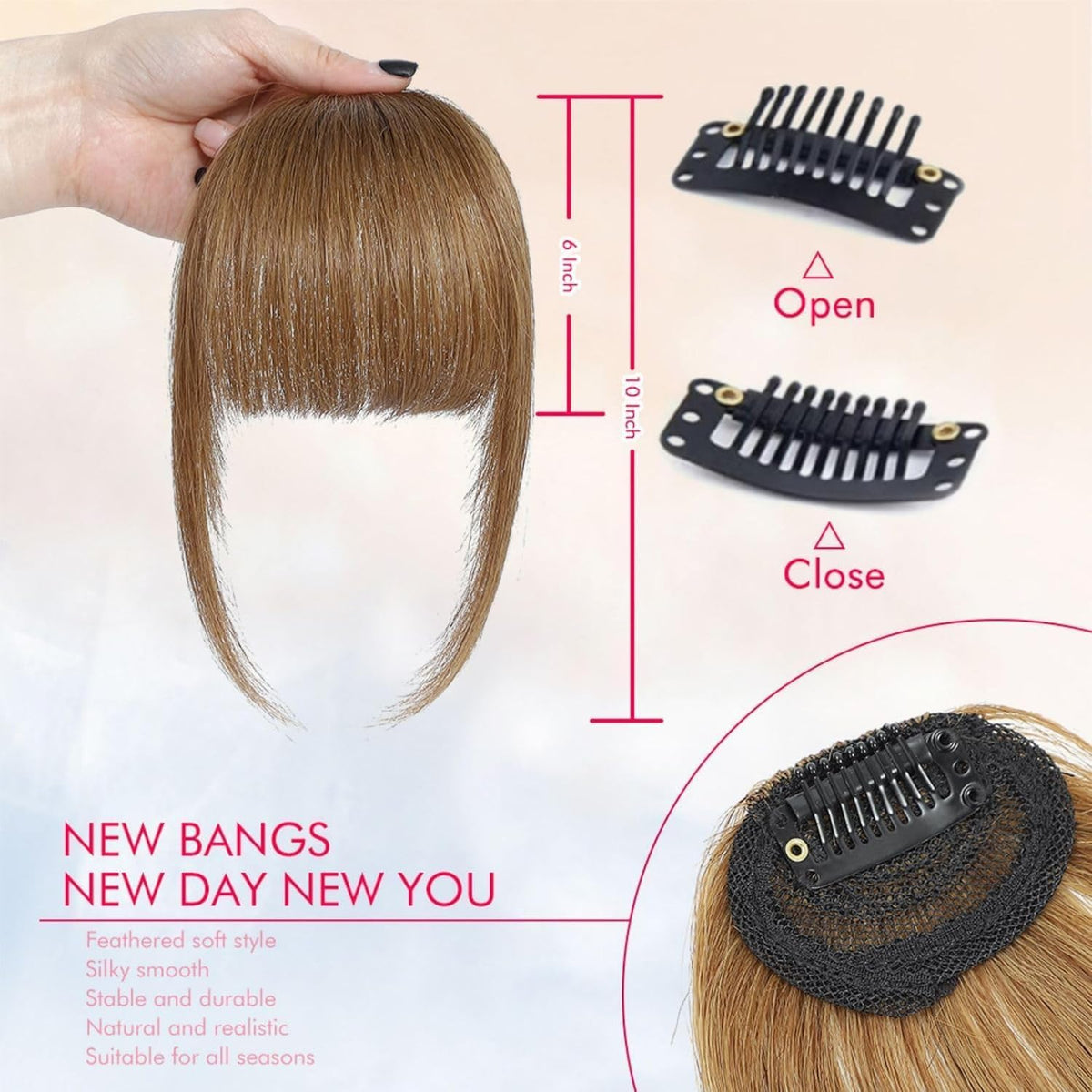 Franges ELEFOCUS en cheveux humains avec clip invisible