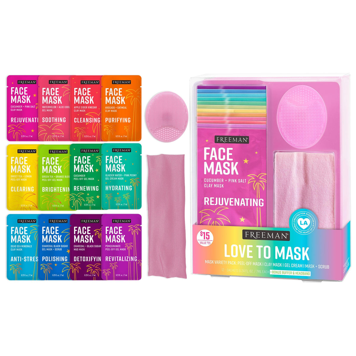 Freeman Love to Mask Kit 14 pièces avec bandeau et gommage visage