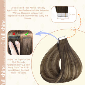 Fshine extensions cheveux humains avec bande adhésive vue de près